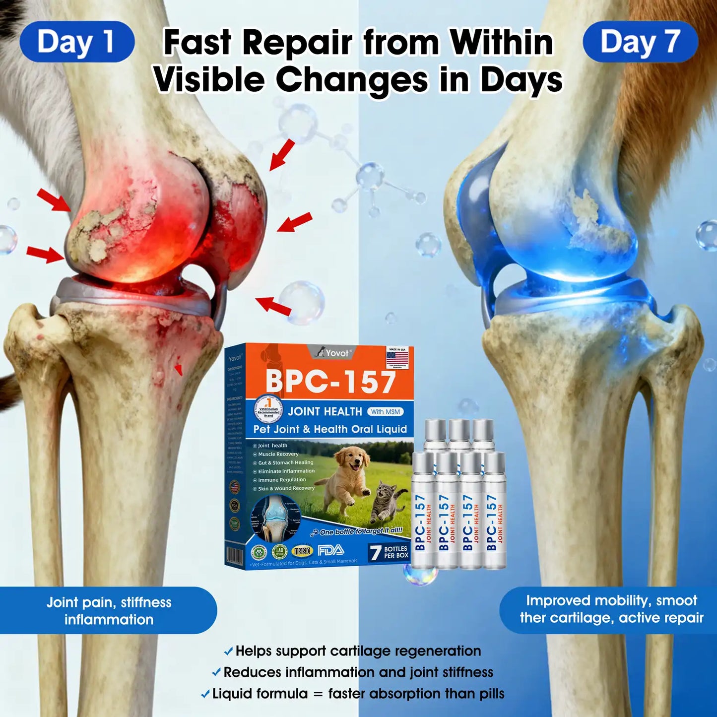 AVMA Recommended | Official  Store 🐶🐱Yovot® BPC-157 Advanced Joint & Total Body Health Oral Liquid -(For Dogs, Cats & Mammals. One Bottle Daily, Results in 7 Days)