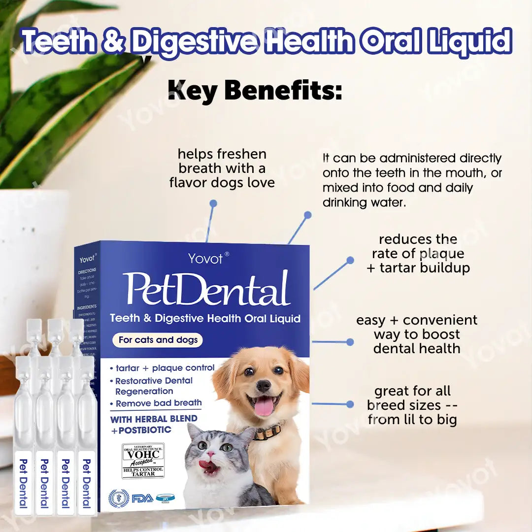 [Official Store] Yovot® Pet Dental & Digestive Health Oral Liquid – Freshen Breath, Remove Tartar & Promote gum regeneration, stabilize teeth (for Cats & Dogs)  – Save 70% Today!